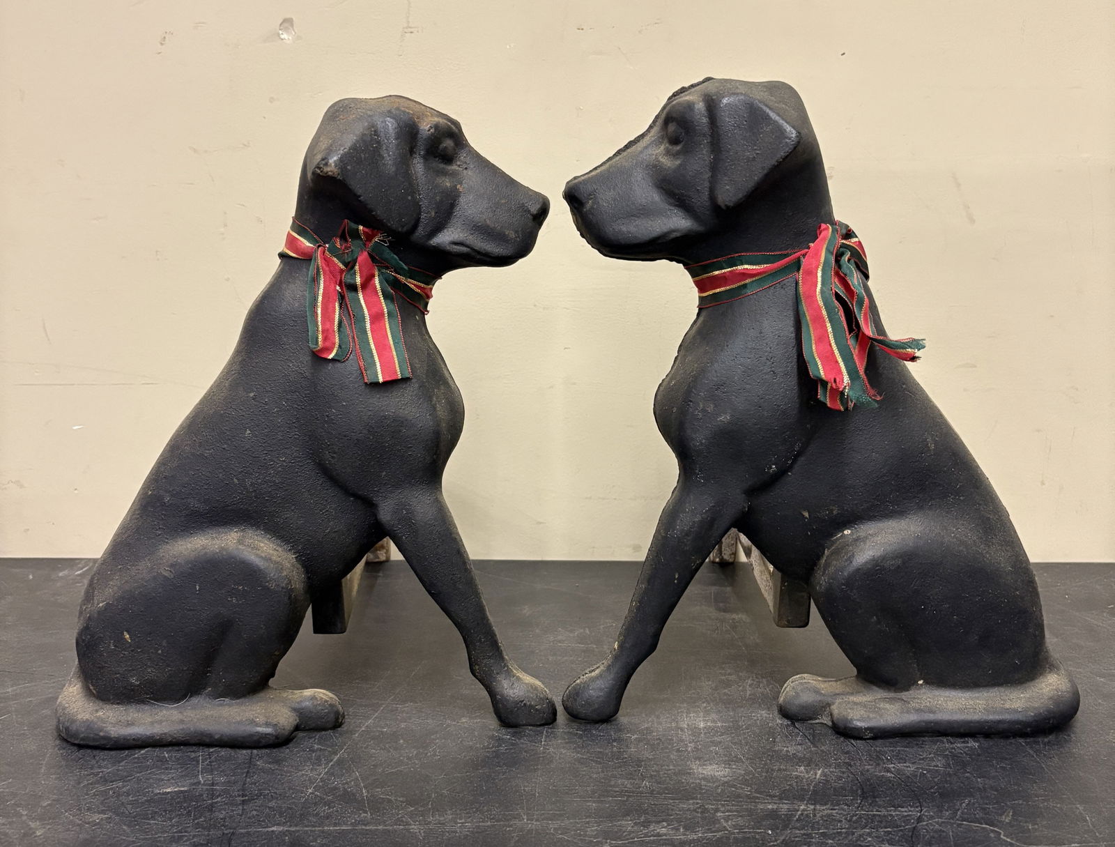 Pair of Vintage Cast Iron Labrador Dog Andirons by Liberty Foundry - 11"x16"x14: Pair of Vintage Cast Iron Labrador Dog Andirons by Liberty Foundry - 11"x16"x14