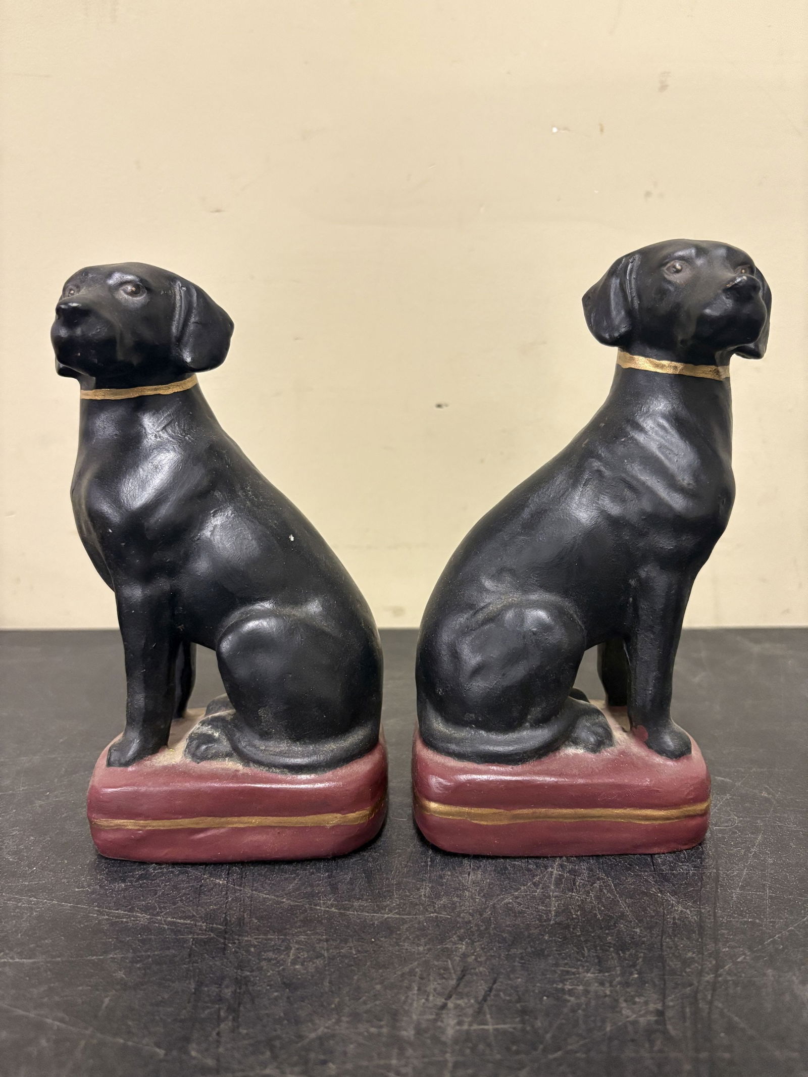 Vintage Black Labrador Retriever Ceramic Bookends - 4"x8": Vintage Black Labrador Retriever Ceramic Bookends - 4"x8"