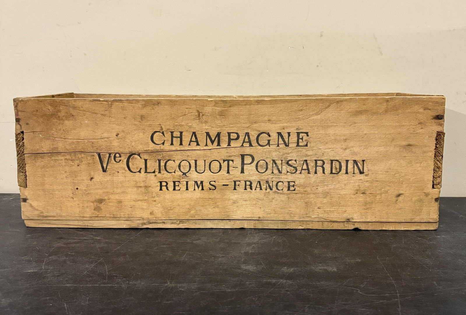 Vintage Wooden Crate for Veuve Clicquot Ponsardin Champagne, likely from the mid-20th century -: Vintage Wooden Crate for Veuve Clicquot Ponsardin Champagne, likely from the mid-20th century - 8"x9.6" 25"