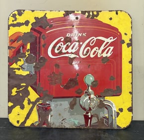 1940's Vintage Porcelain Coca-Cola Soda Fountain Metal Sign - 26"x25"