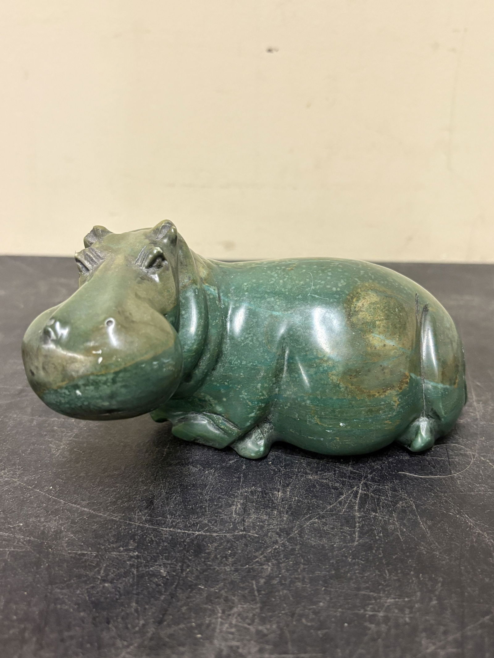 Hand-Carved Stone Hippopotamus, likely Verdite, made in Zimbabwe - 5"x3.5" (1 of 5)