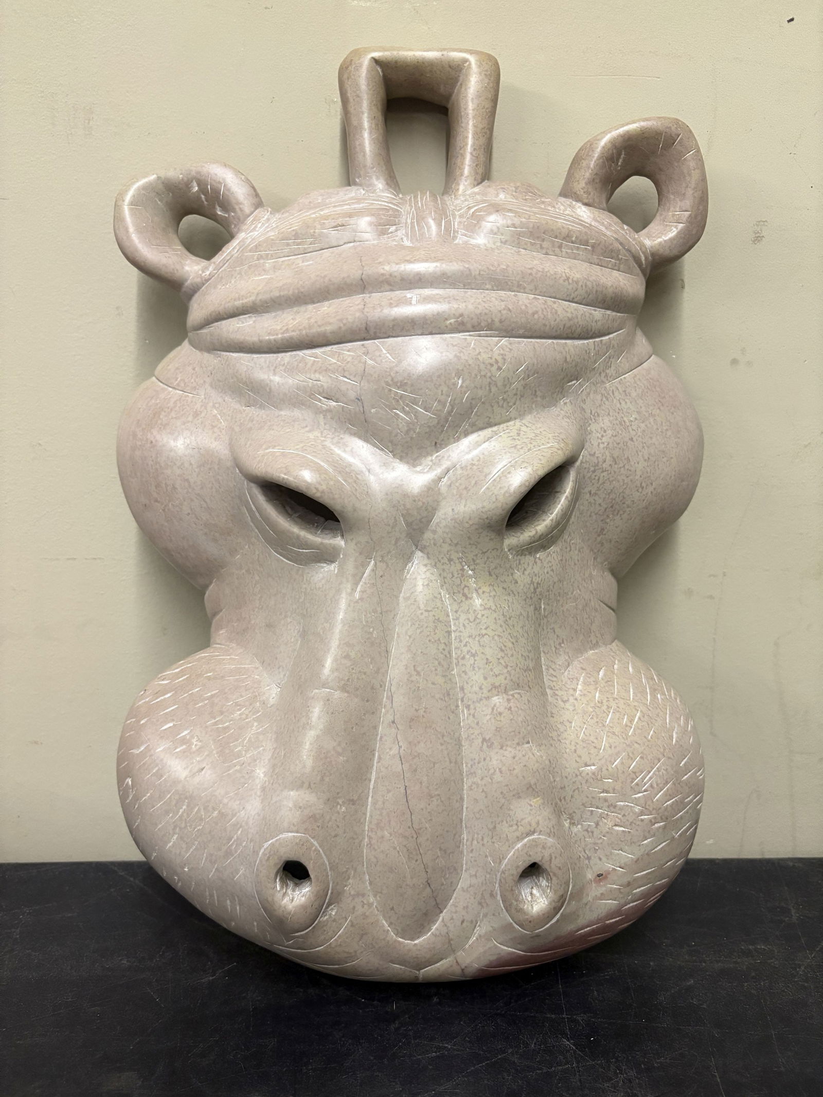 Hand-Carved Stone Hippo Mask or Wall Hanging - 10"x16": Hand-Carved Stone Hippo Mask or Wall Hanging - 10"x16"