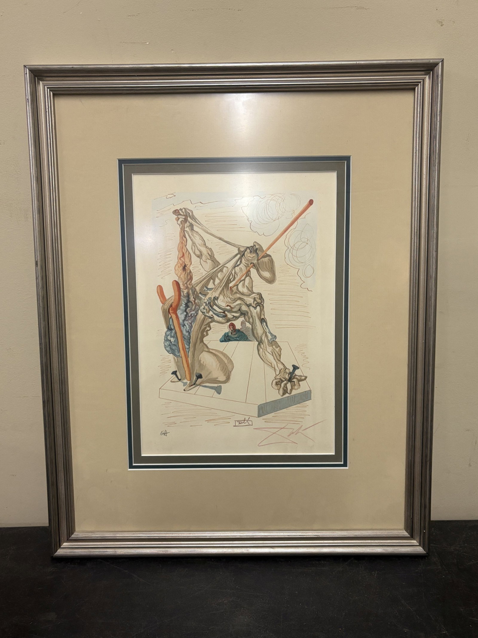 Framed Salvador DalÌ Woodcut Print Titled "The Falsifiers", also known as "The Personators or Les: Framed Salvador DalÌ Woodcut Print Titled "The Falsifiers", also known as "The Personators or Les Falsificateurs", signed in Block - 16"x20"