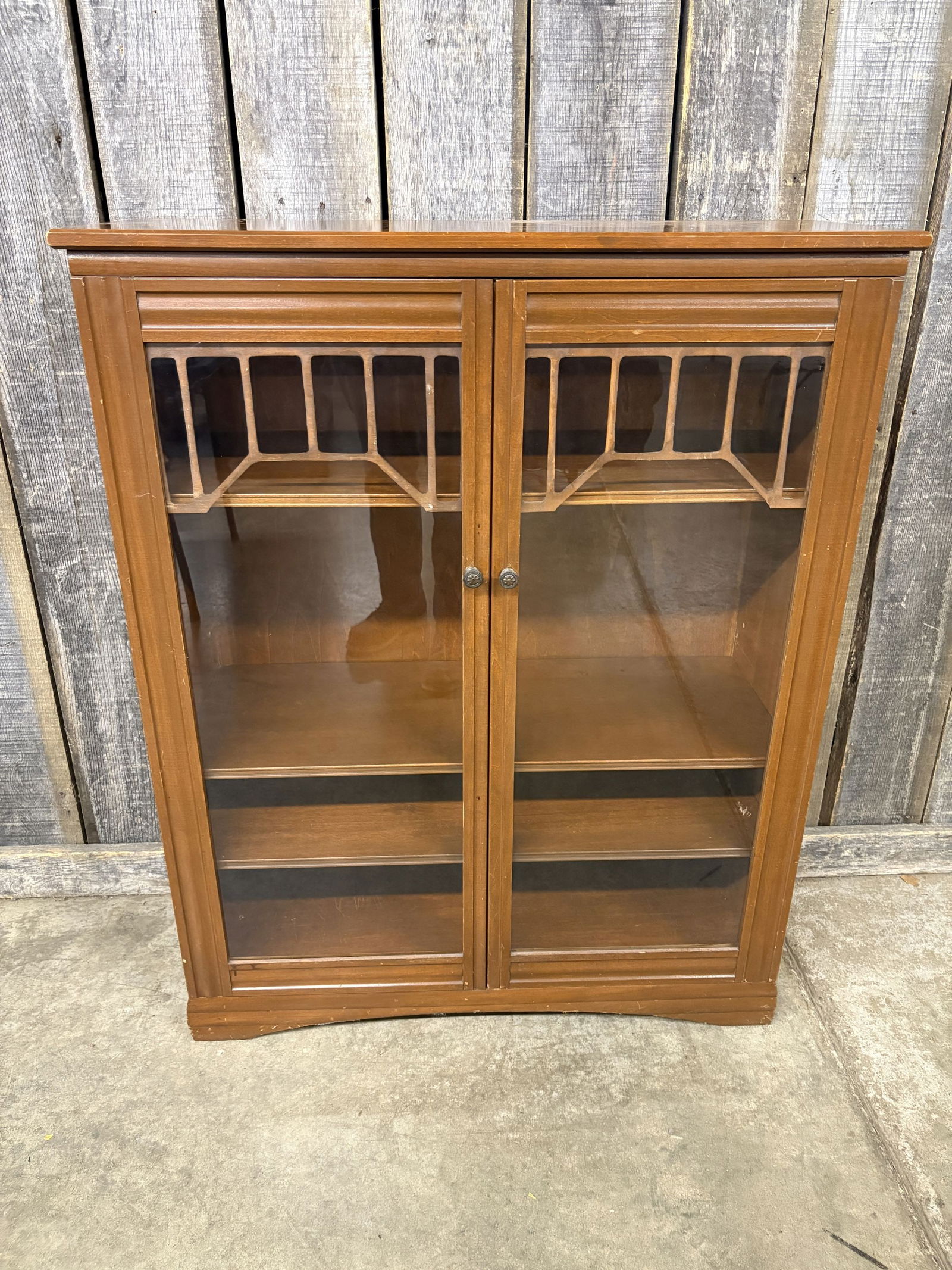 Mission-Style Oak Bookcase or Display Cabinet with Two Glass Doors and Adjustable Shelves - (1 of 5)