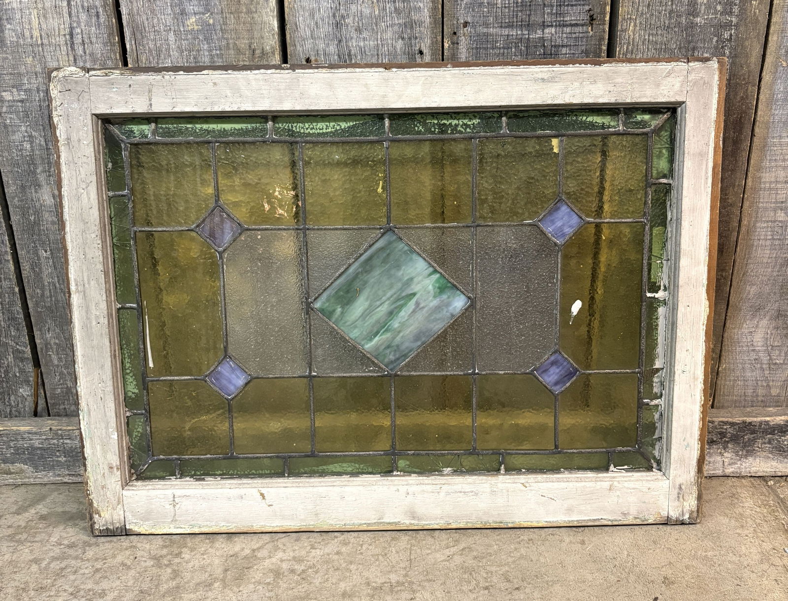 Antique Leaded Stained Glass Window Panel, in Prairie or Arts & Crafts Style - 31"x24" (1 of 4)