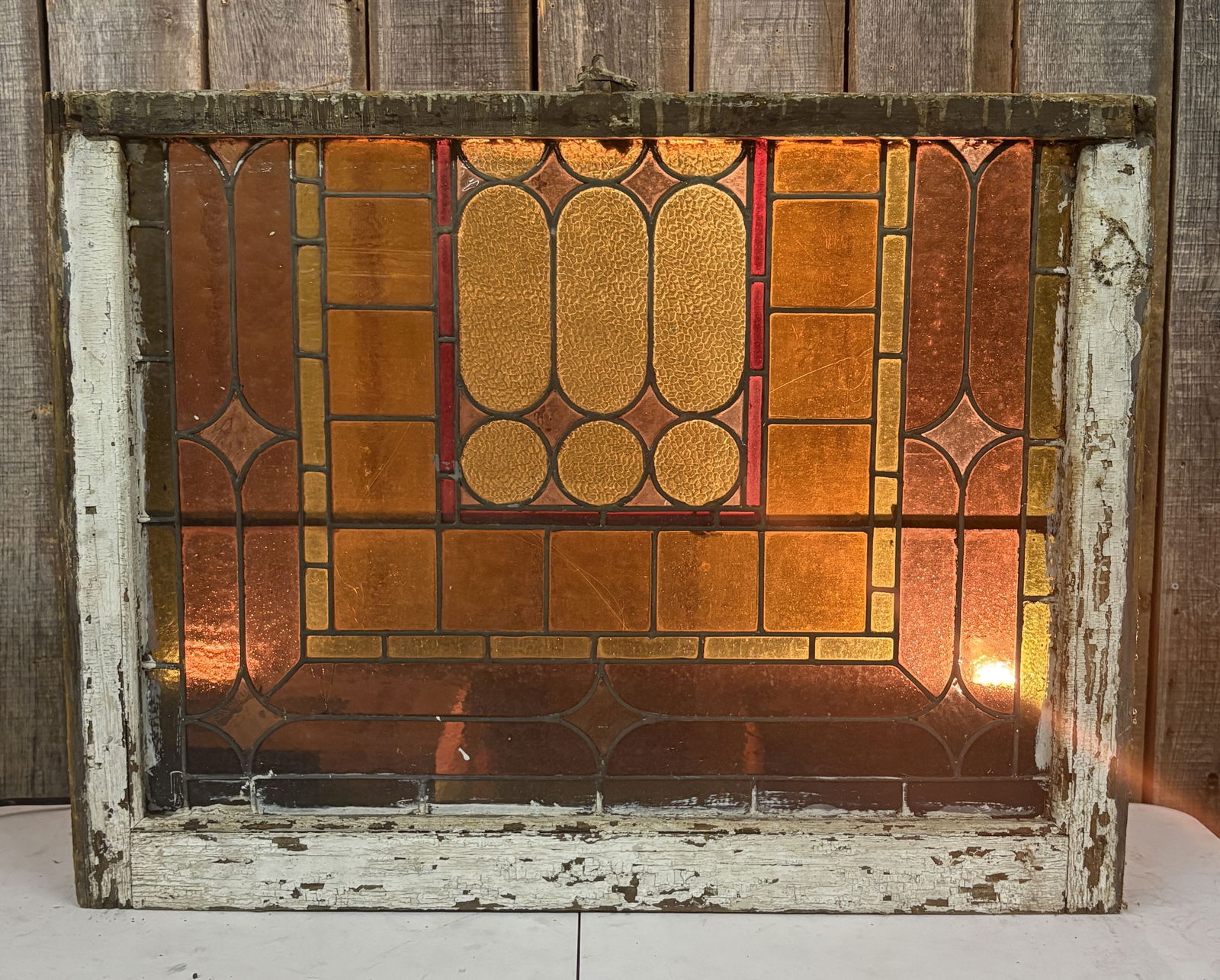 Antique Arts & Crafts Stained Leaded Glass Window, believed attributed to Witte Brothers - 33"x26": Antique Arts & Crafts Stained Leaded Glass Window, believed attributed to Witte Brothers - 33"x26"