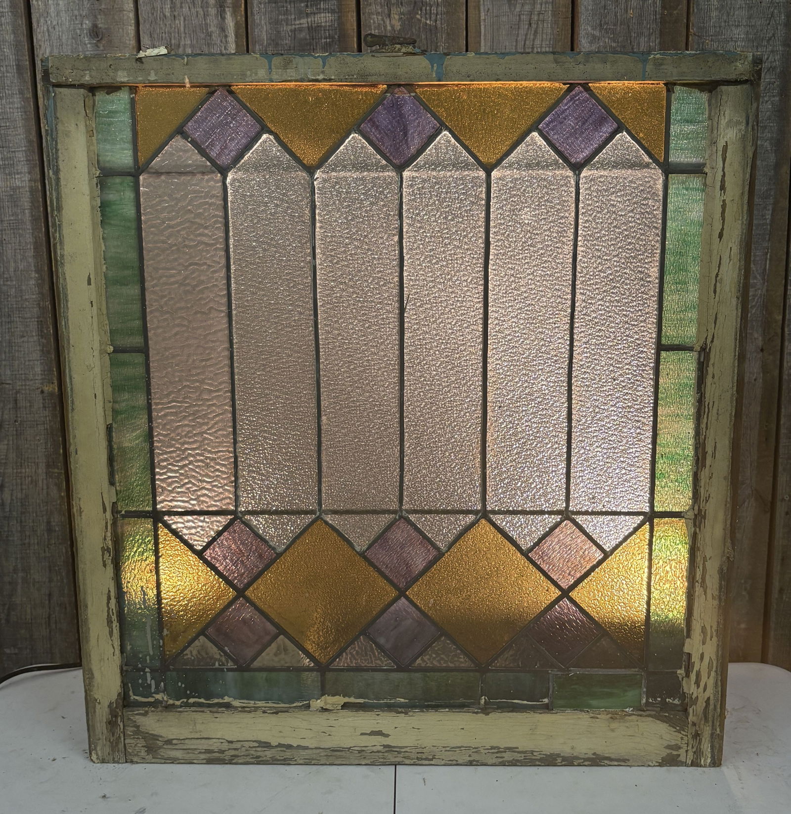 Antique Arts & Crafts Stained Leaded Glass Window - 32"x34": Antique Arts & Crafts Stained Leaded Glass Window - 32"x34"
