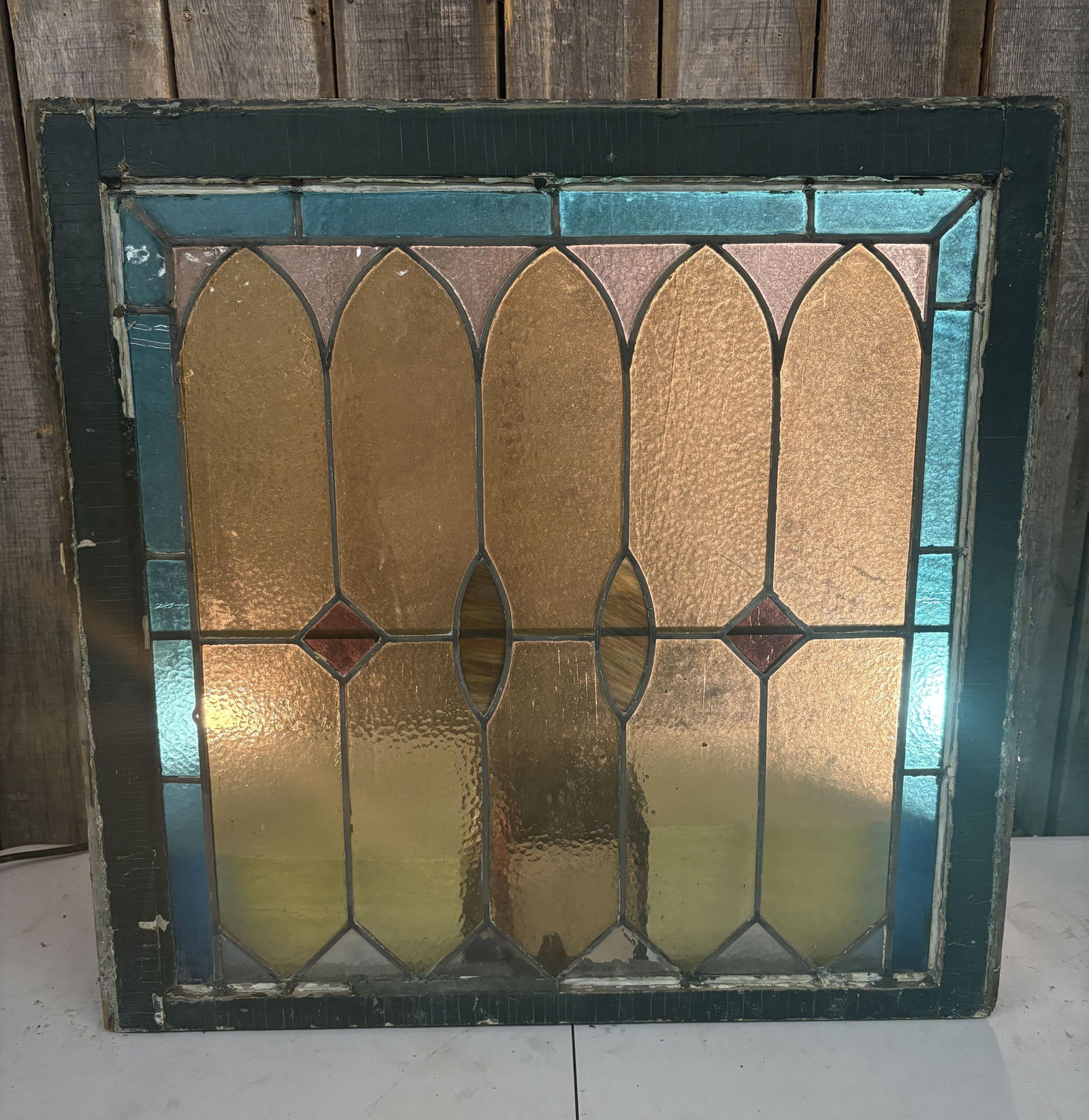 Antique American Stained and leaded glass Window Features an Art Deco-Inspired Design with a Series (1 of 4)