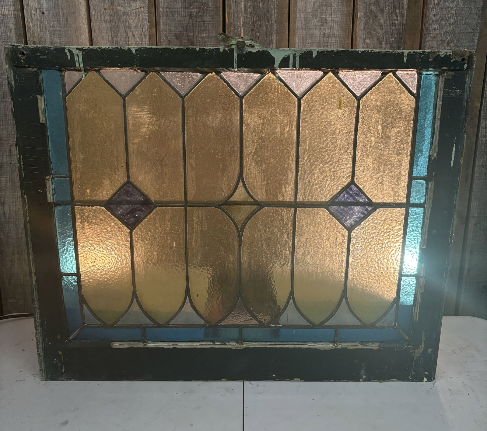 Antique American Stained and leaded glass Window - 29"x24" (1 of 4)