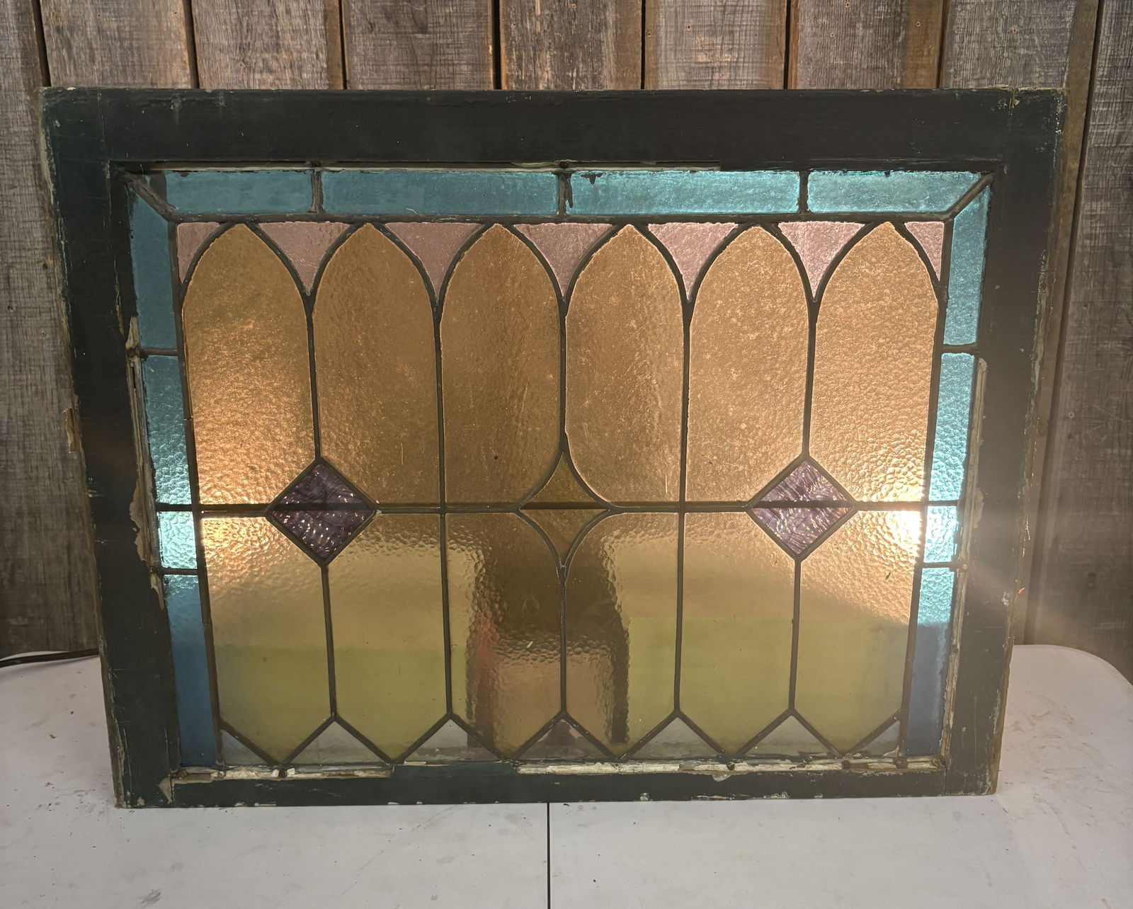 Antique American Stained and leaded glass Window - 29"x24": Antique American Stained and leaded glass Window - 29"x24"
