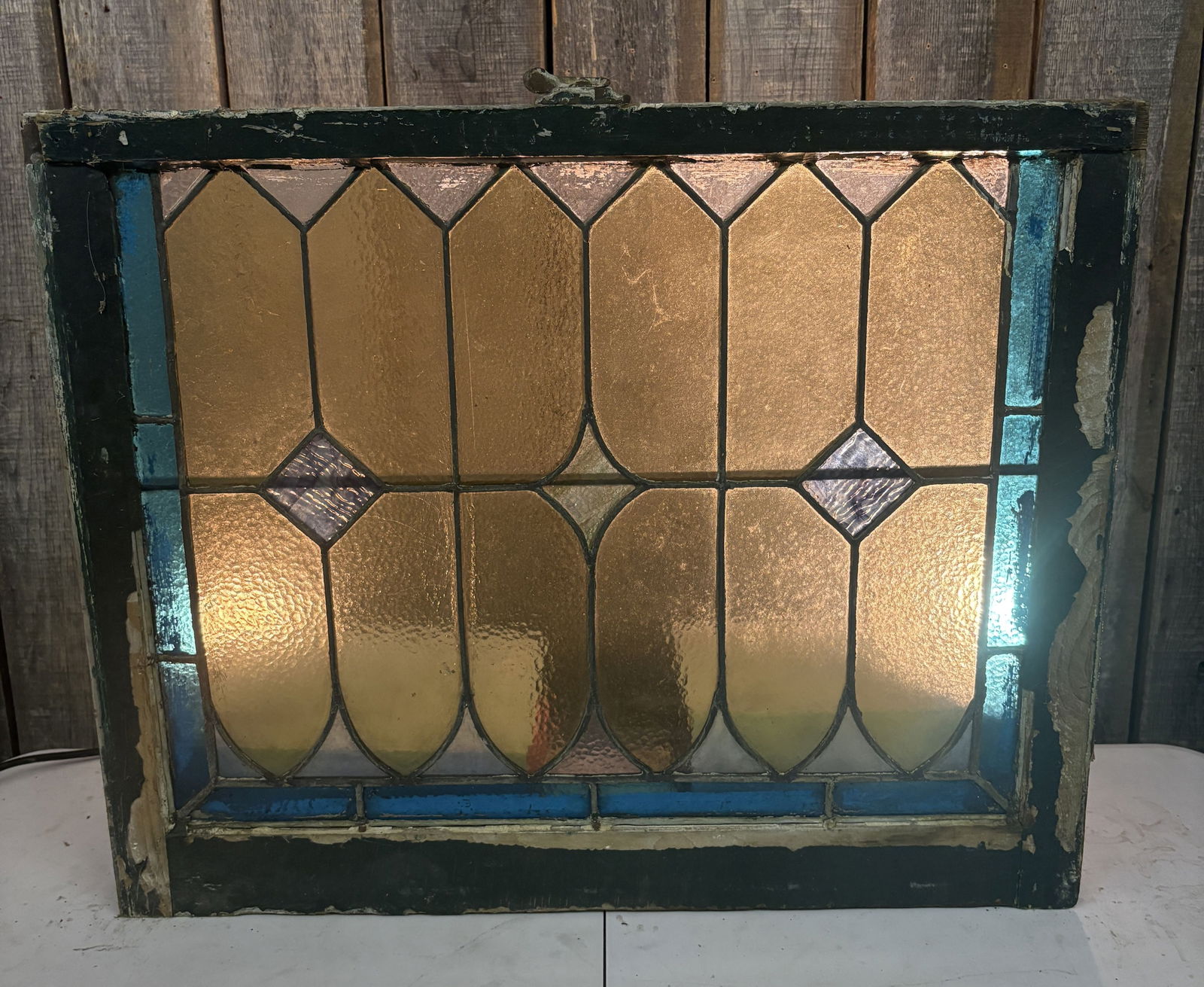 Antique American Stained and leaded glass Window - 29"x24" (1 of 4)
