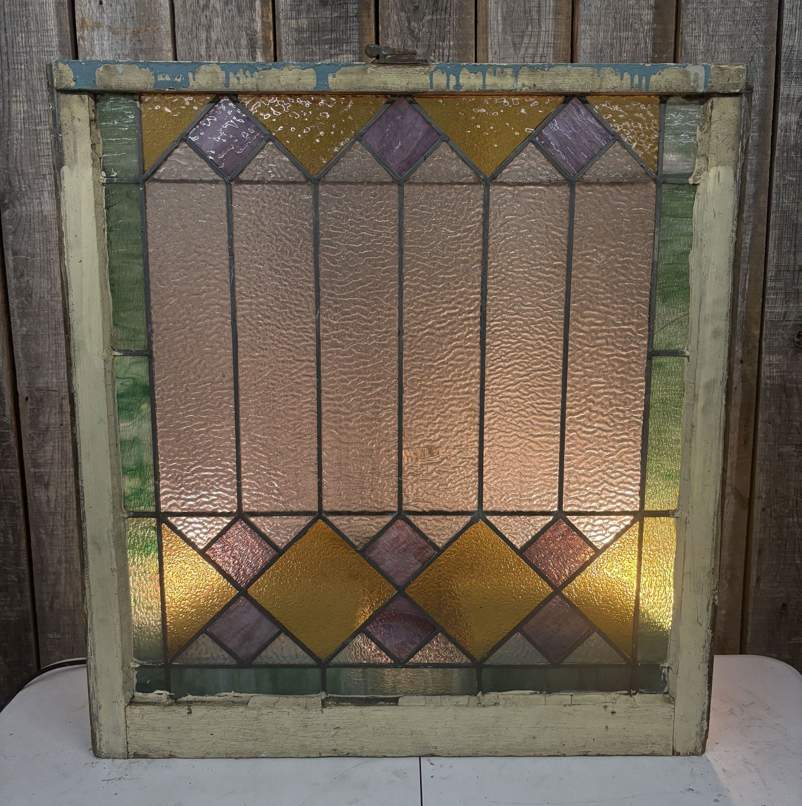 Antique Arts & Crafts Stained Leaded Glass Window - 31"x34": Antique Arts & Crafts Stained Leaded Glass Window - 31"x34"