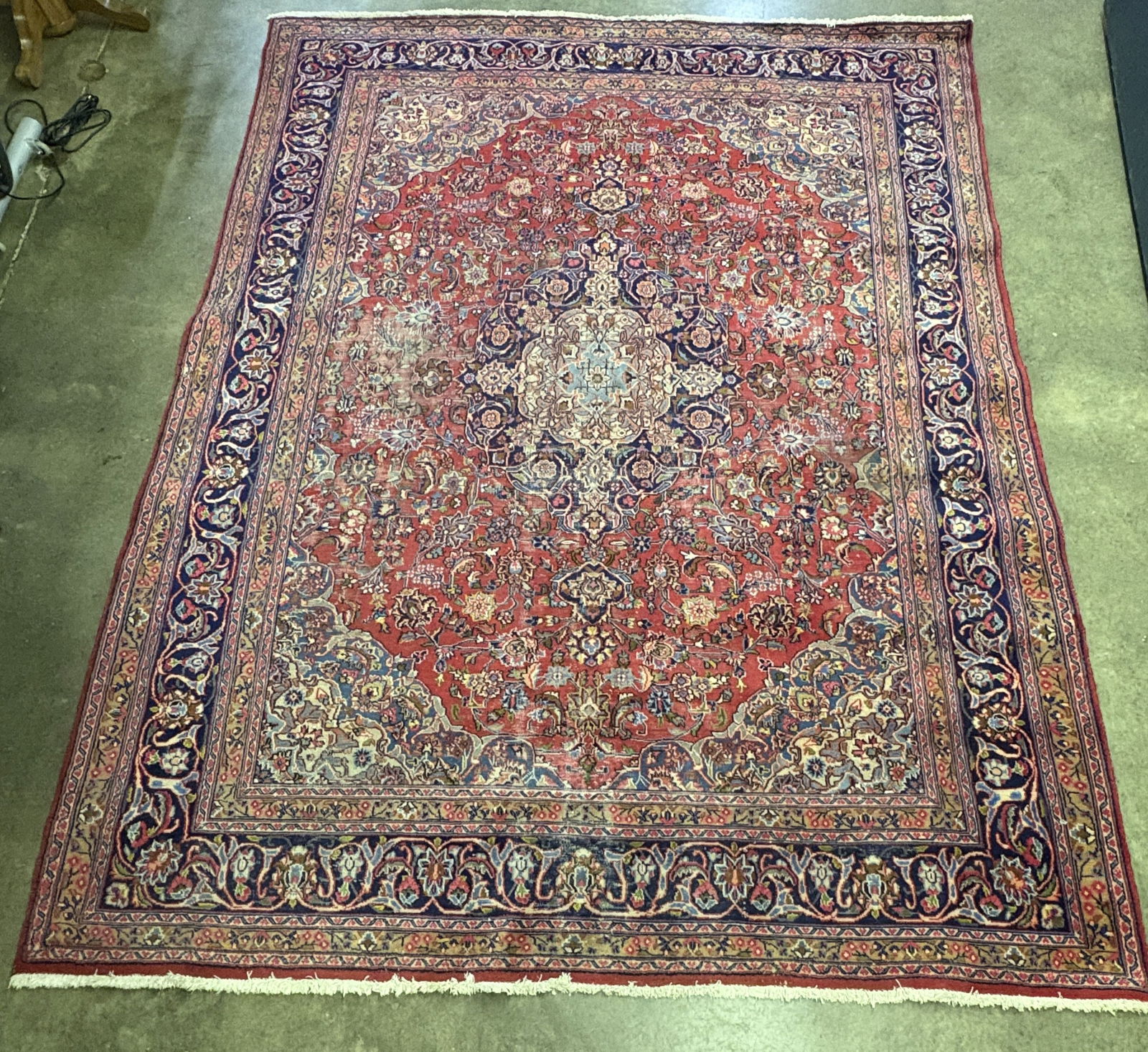 Vintage, Hand-knotted Persian Kashan Rug featuring a Medallion and a Floral Design - 116"x151" (1 of 9)