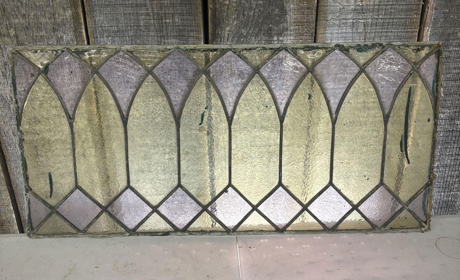 Antique American Aesthetic Movement Stained Glass Window - 30"x14": Antique American Aesthetic Movement Stained Glass Window - 30"x14"