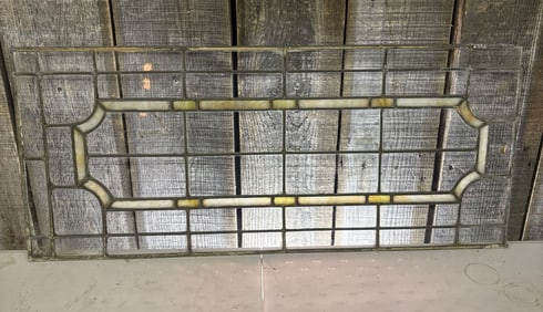 Antique Leaded and Stained Glass Transom Window Panel Associated with Prairie School or Arts & Craft