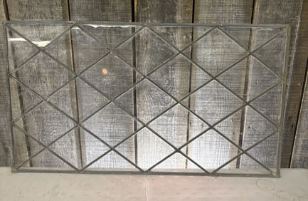Antique Diamond-Pattern Leaded Glass Panel or Window Sash - 36"x20"