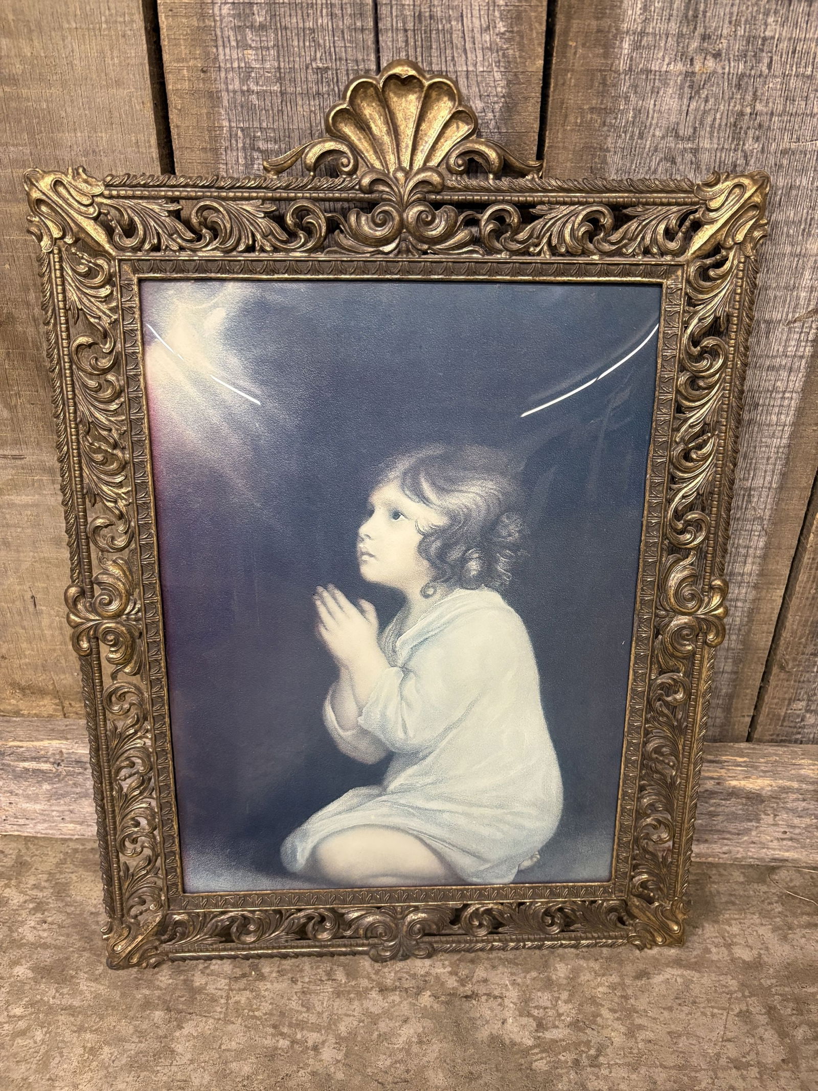Vintage Italian Framed Print Of The Painting "The Infant Samuel" By Sir Joshua Reynolds 16"X22": Vintage Italian Framed Print Of The Painting "The Infant Samuel" By Sir Joshua Reynolds 16"X22"