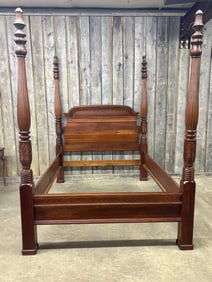 Queen Size Poster Bed In Carved Cherry Wood 65"X91"X87"