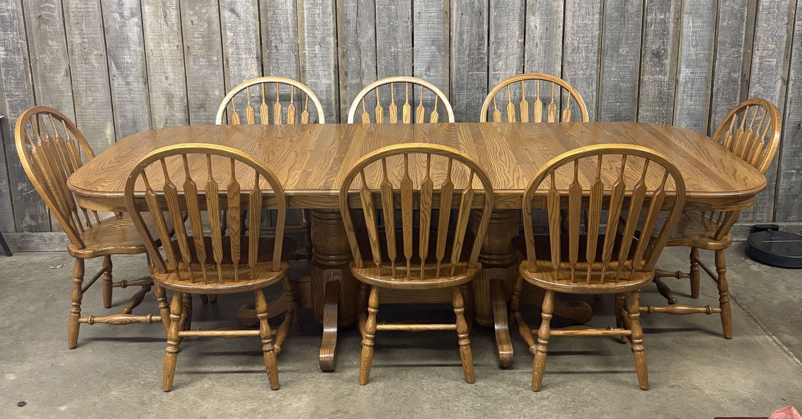 Solid Oak 8-Seat Dining Table With Chairs (2 Leaves Included As Pictured) 42"X103"X30" (1 of 9)