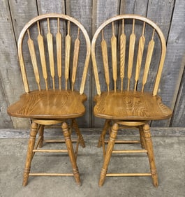 Pair Of Oak Swivel Bar Stools 18"X20"X45"