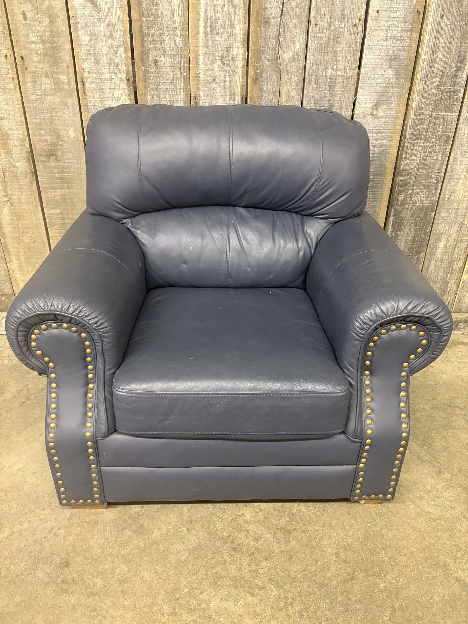 Navy - Blue Genuine Leather Armchair 37"X42"X42": Navy - Blue Genuine Leather Armchair 37"X42"X42"