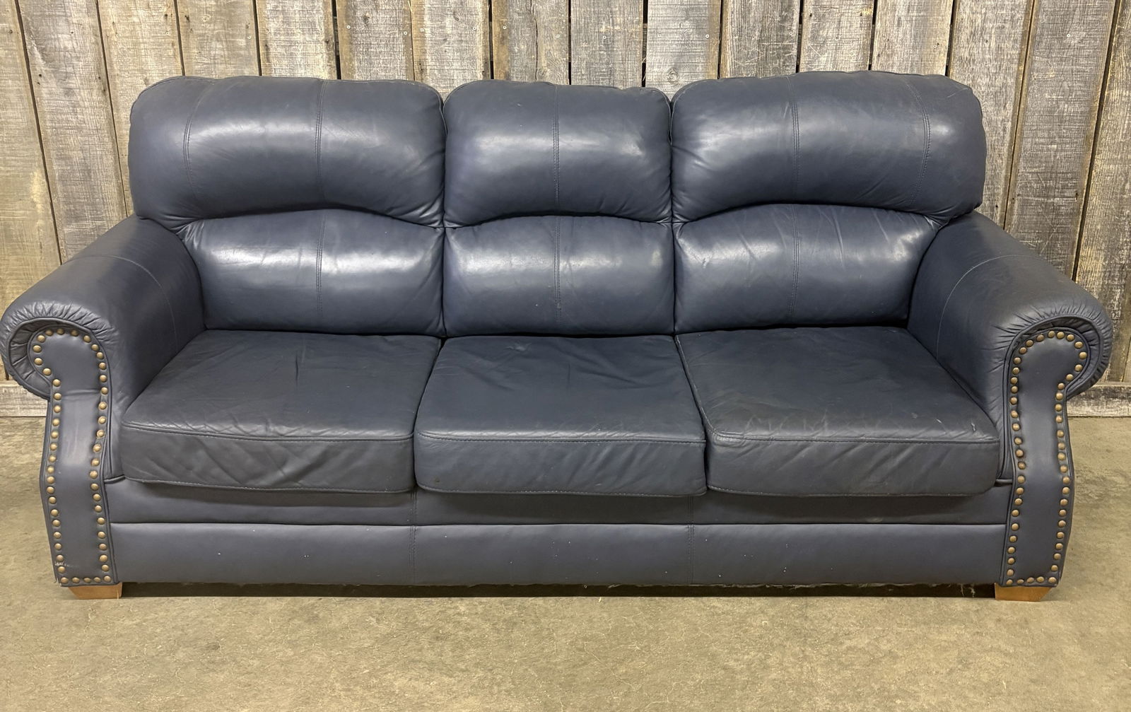 Navy - Blue Genuine Leather Sofa 38"X87"X36": Navy - Blue Genuine Leather Sofa 38"X87"X36"