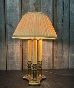 Vintage Brass Bouillotte Table Lamp With Pleated Shade 15"X25"