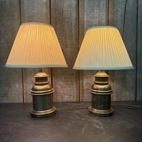 Pair Of Brass Cylinder Lamps 12"X18"