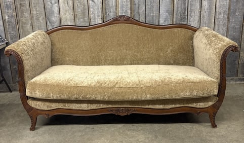 Large Newly Upholstered French Style Carved Sofa - 41"X90"X43"
