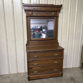 Antique Eastlake Victorian Style Walnut Dresser With Mirror 17"X39"X78"