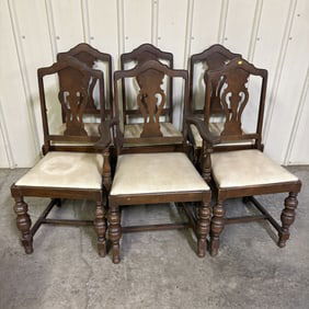 Set Of 6 Jacobean Style Walnut Dining Chairs 24"X39"