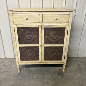 Primitive Style Distressed Punched Tin Pie Safe 21"X38"X46"