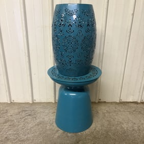 Lot Including Ruby 12" Modern Metal Outdoor Side Table In Teal Finish
