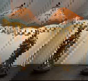 Vintage Set Of Gilt Asian Figures - Lamps With Fabric Tassel Shades 15"X30"