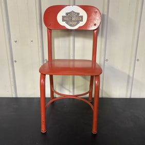 Vintage Red Metal Children's Chair With Harley Davidson Logo 15"X27"