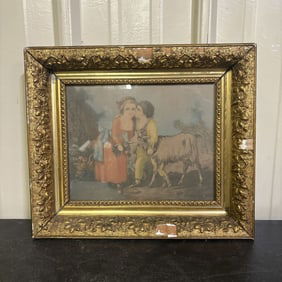 Antique Framed Print With Some Damage 13"X13"