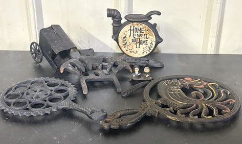 Vintage Cast Iron Trivets And Decorative Items 11"