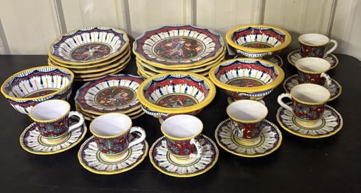 Deruta Majolica Service, Collectible Set of Italian Tin-Glazed Earthenware 11"