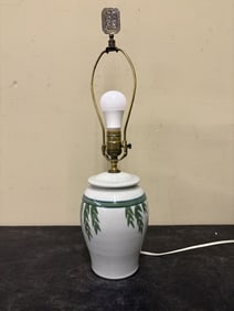 Lenox Style Ceramic Table Lamp Base with a Green Leaf Pattern - 6"x21"