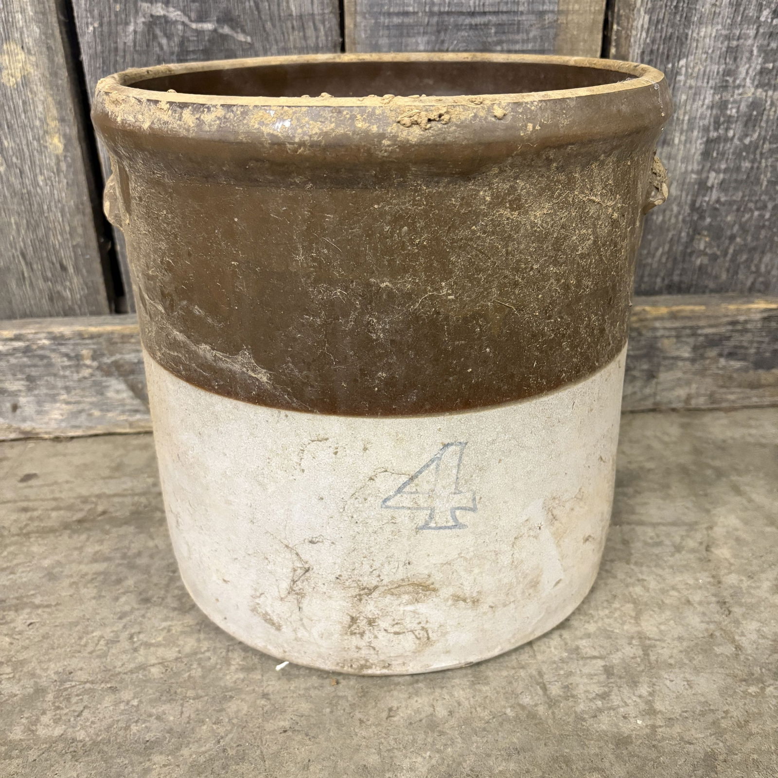 #4 Stoneware Pottery Crock - As Found 12"X12": #4 Stoneware Pottery Crock - As Found 12"X12"