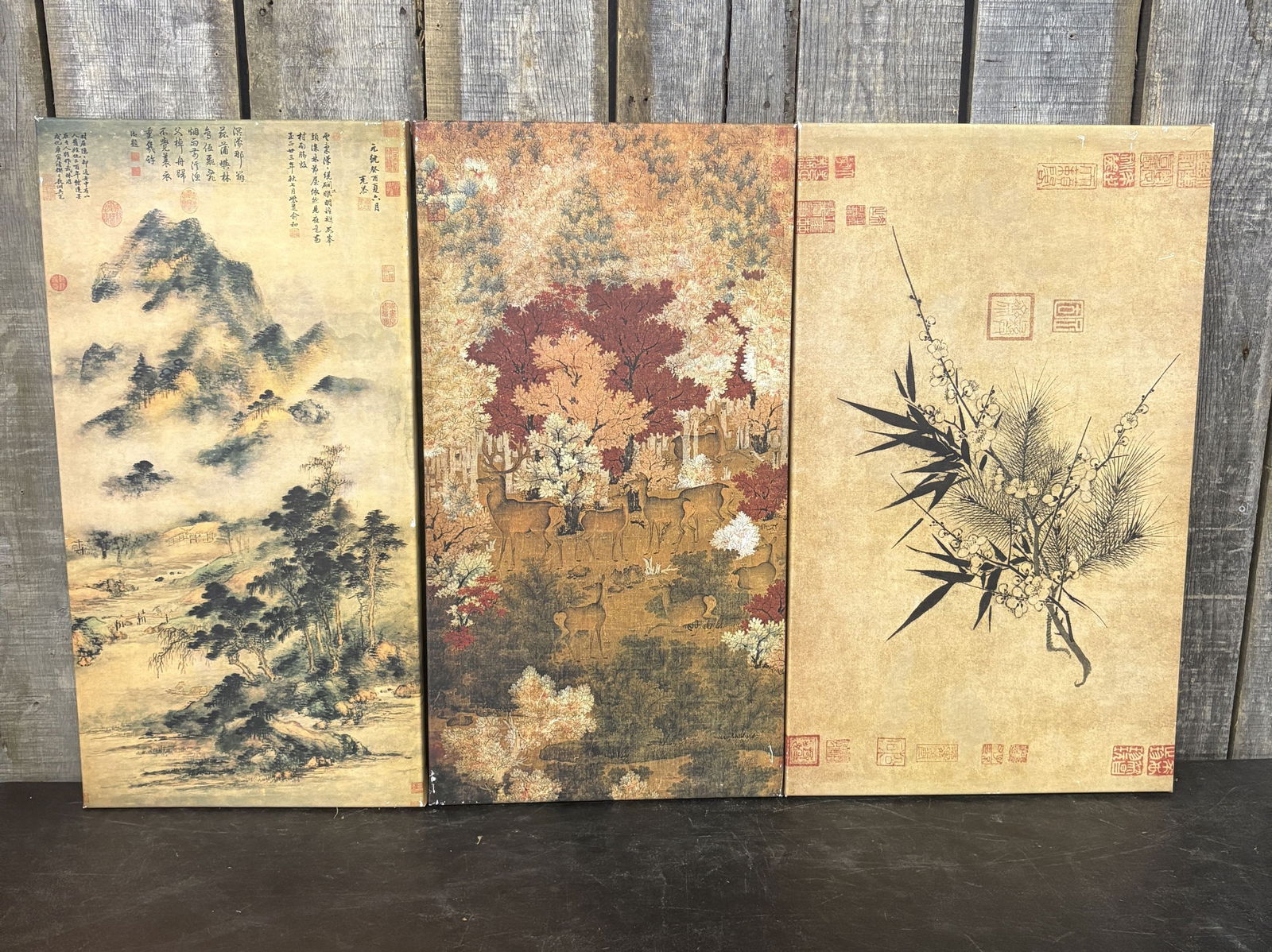 Set Of 3 Canvas Prints Featuring Traditional Chinese Landscape And Nature Paintings 18"X30" (1 of 5)
