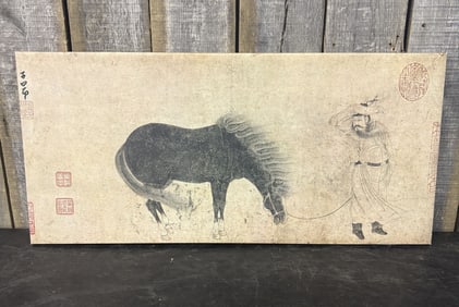 Reproduction Of The Ink Painting Titled Horse And Groom 39"X18"