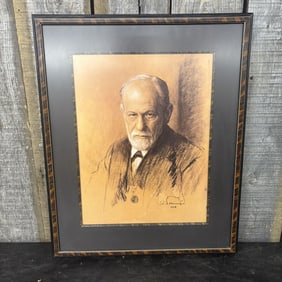 Framed Print Of A 1926 Portrait Of Sigmund Freud By Austrian Artist Ferdinand Schmutzer 22"X27"