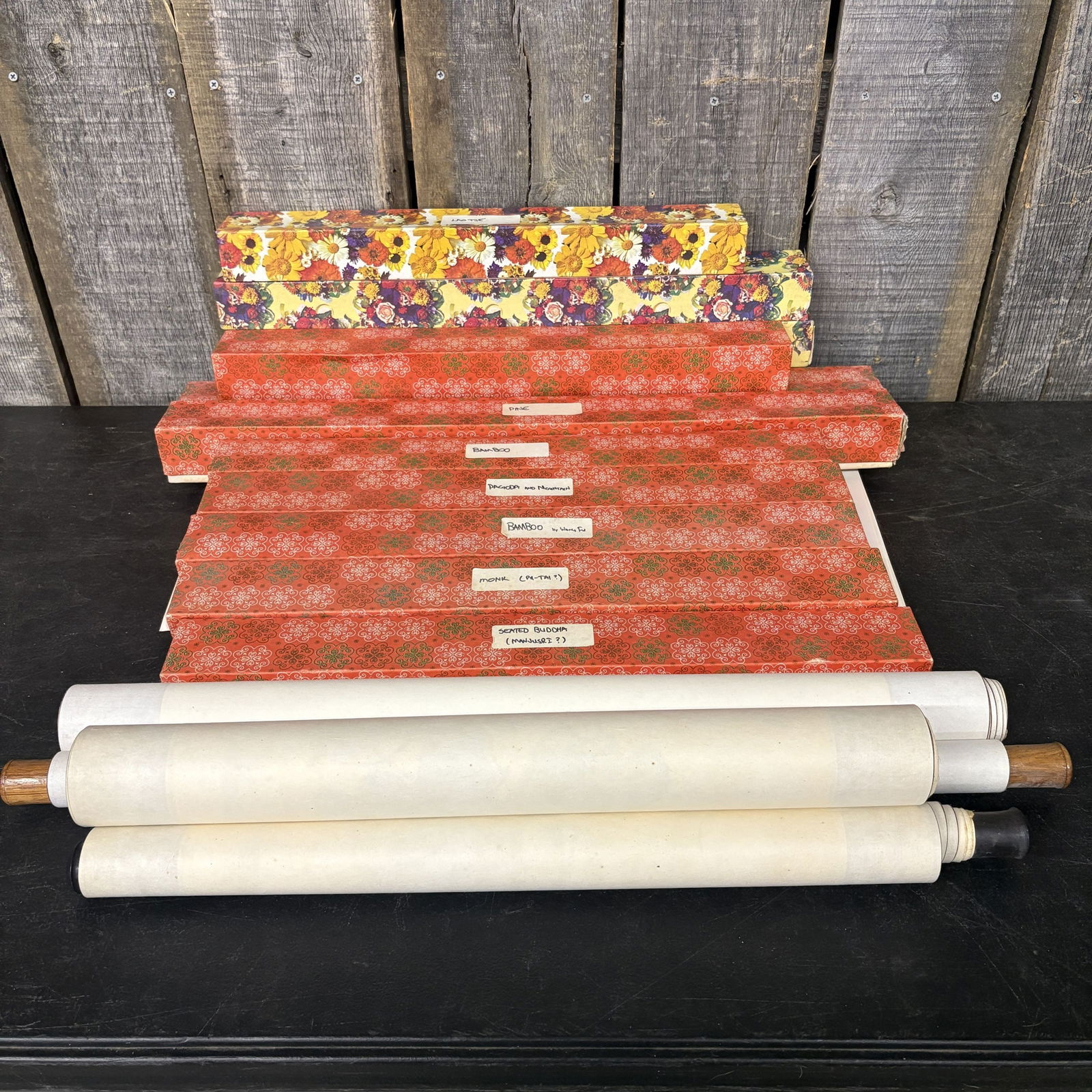 Large Lot Of Bamboo And Assorted Scrolls Depicting Various Figures-Scenes App. 20": Large Lot Of Bamboo And Assorted Scrolls Depicting Various Figures-Scenes App. 20"