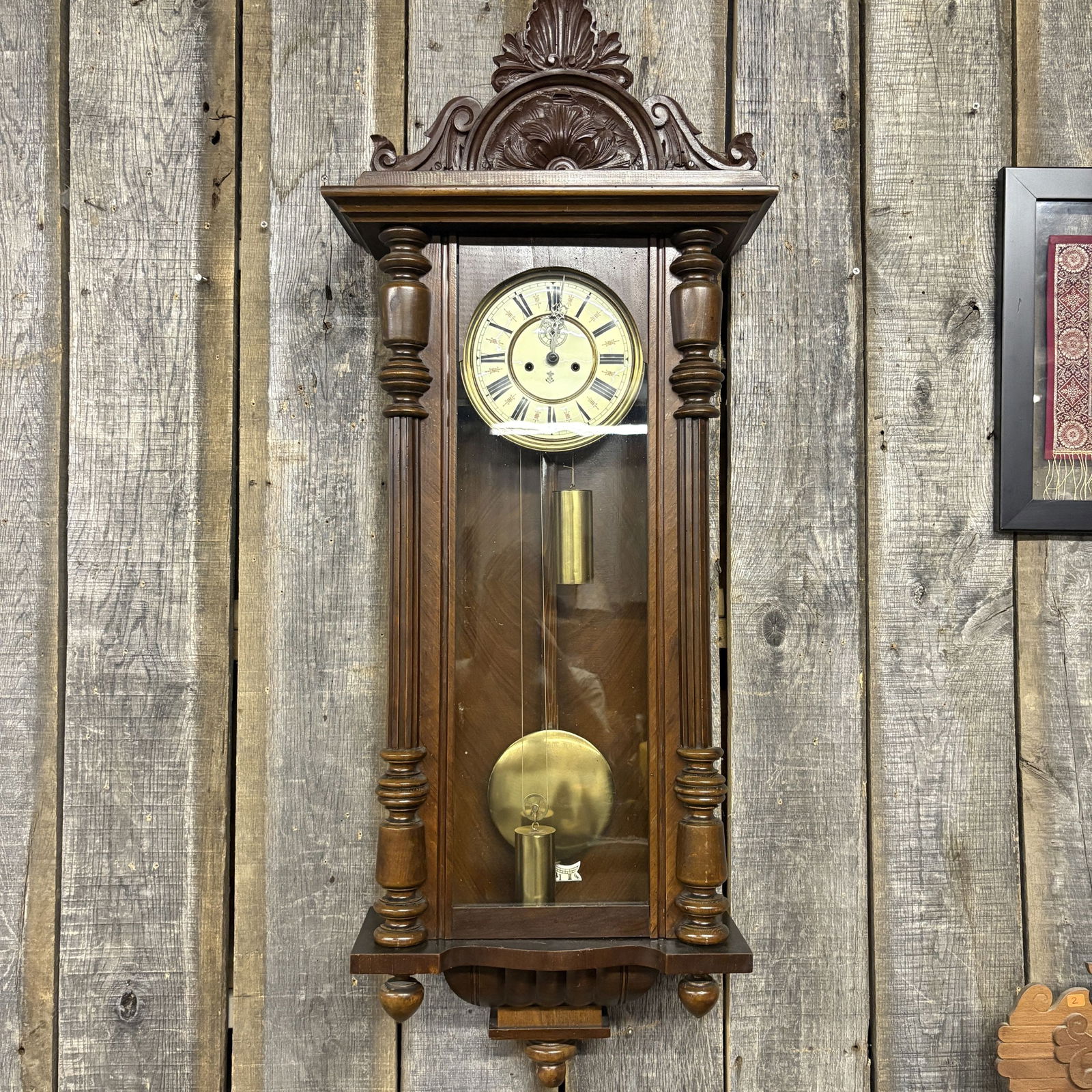 Gustav Becker Vienna Regulator Wall Clock From Late 1800's; 2 Weight 8-Day Clock 18"X46": Gustav Becker Vienna Regulator Wall Clock From Late 1800's; 2 Weight 8-Day Clock 18"X46"