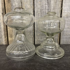Vintage Set of Clear Glass Oil Or Kerosene Lamp Bases 6"X9"
