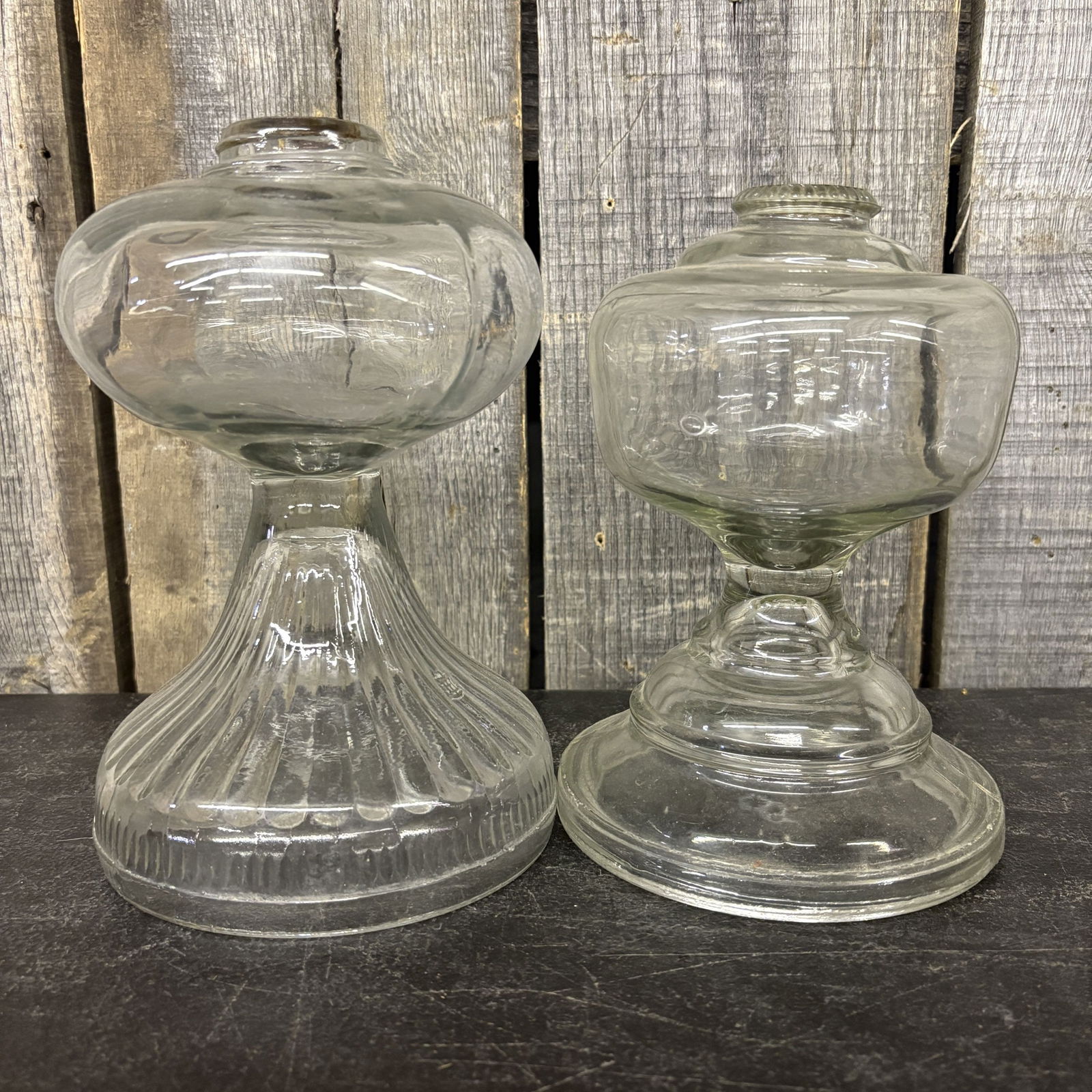 Vintage Set of Clear Glass Oil Or Kerosene Lamp Bases 6"X9": Vintage Set of Clear Glass Oil Or Kerosene Lamp Bases 6"X9"