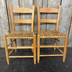 Pair Of Antique Children's Shaker-Style Ladder-Back Chairs 12"X14"X28"