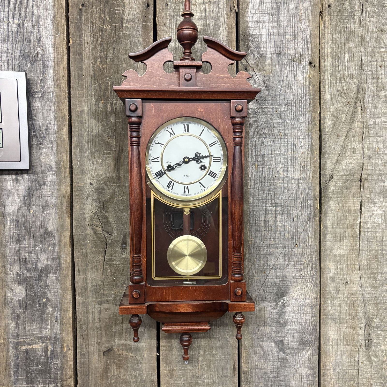 Chiming Wall Clock With Cherry Oak Finish 11"X29": Chiming Wall Clock With Cherry Oak Finish 11"X29"