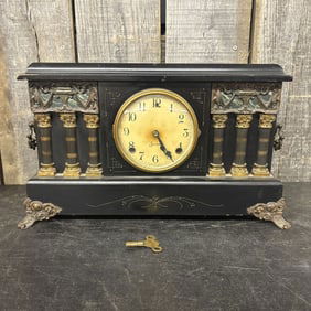 Sessions Black Adamantine 6-Column Mantel Clock 6"X18"X11"